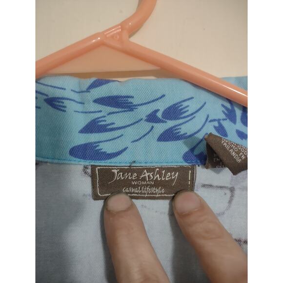 Vintage Jane Ashley Woman Jacket Size 1X Blue Paris Print Lightweight Artsy - Picture 2 of 6